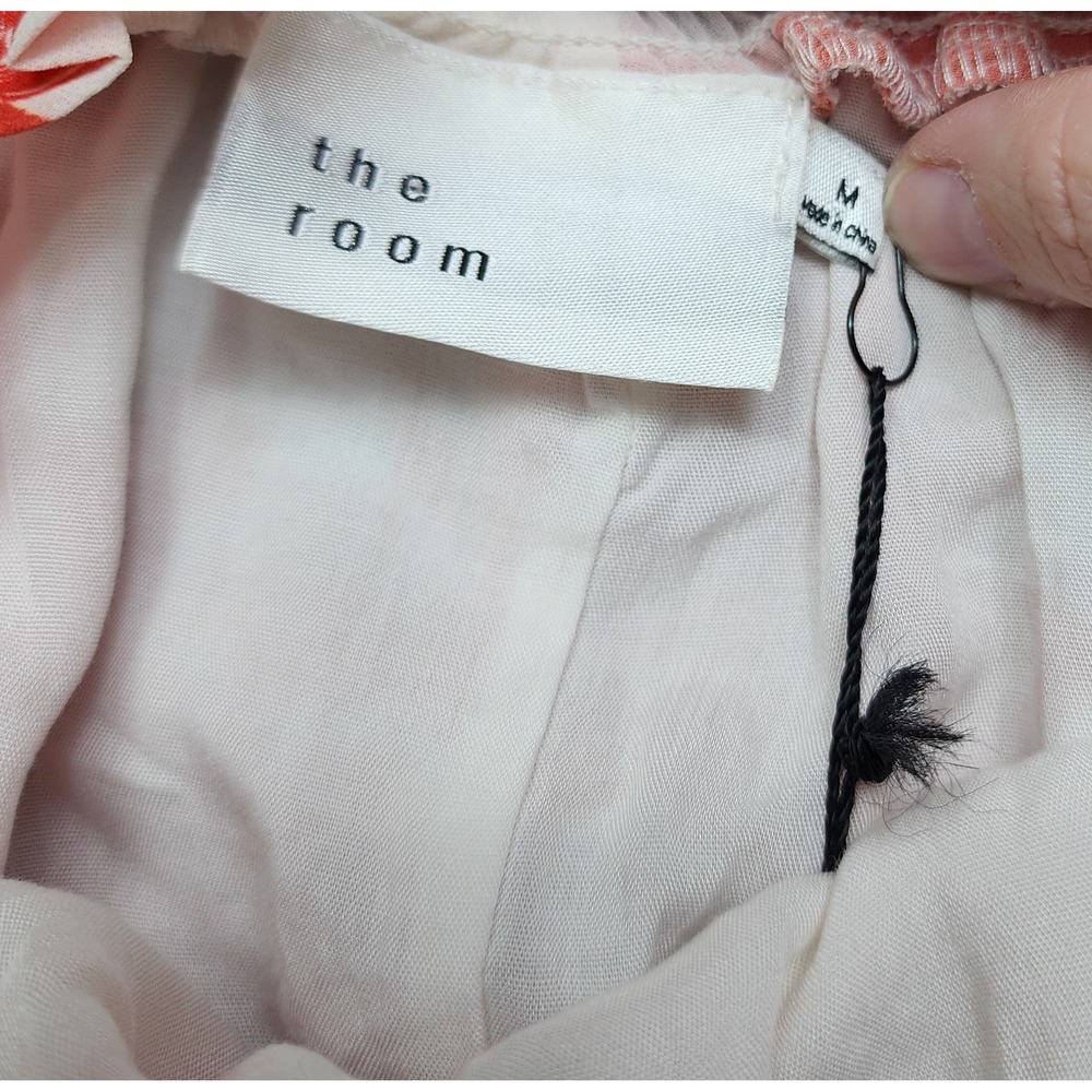 The Room Floral Off The Shoulder Crop Top Red White Smocked Ruffle Blouse - Picture 7 of 10